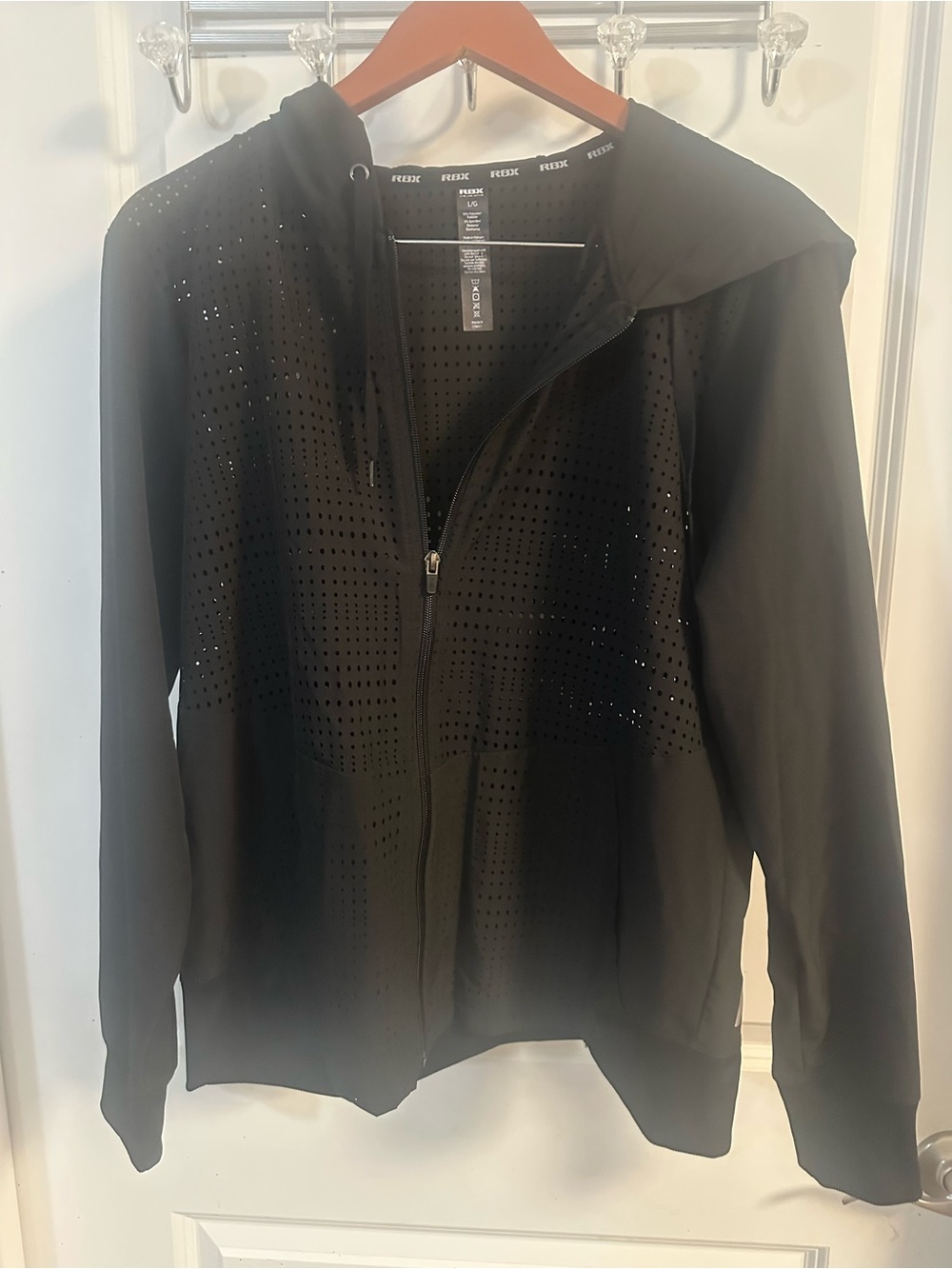 RBX Black Perforated Lightweight Hooded Bomber Jacket